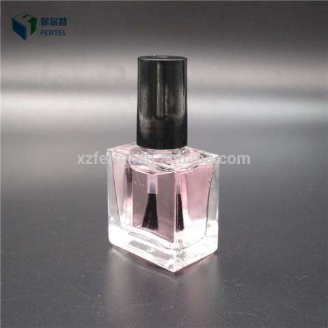 8cl square clear glass nail polish bottle with black lid and brush